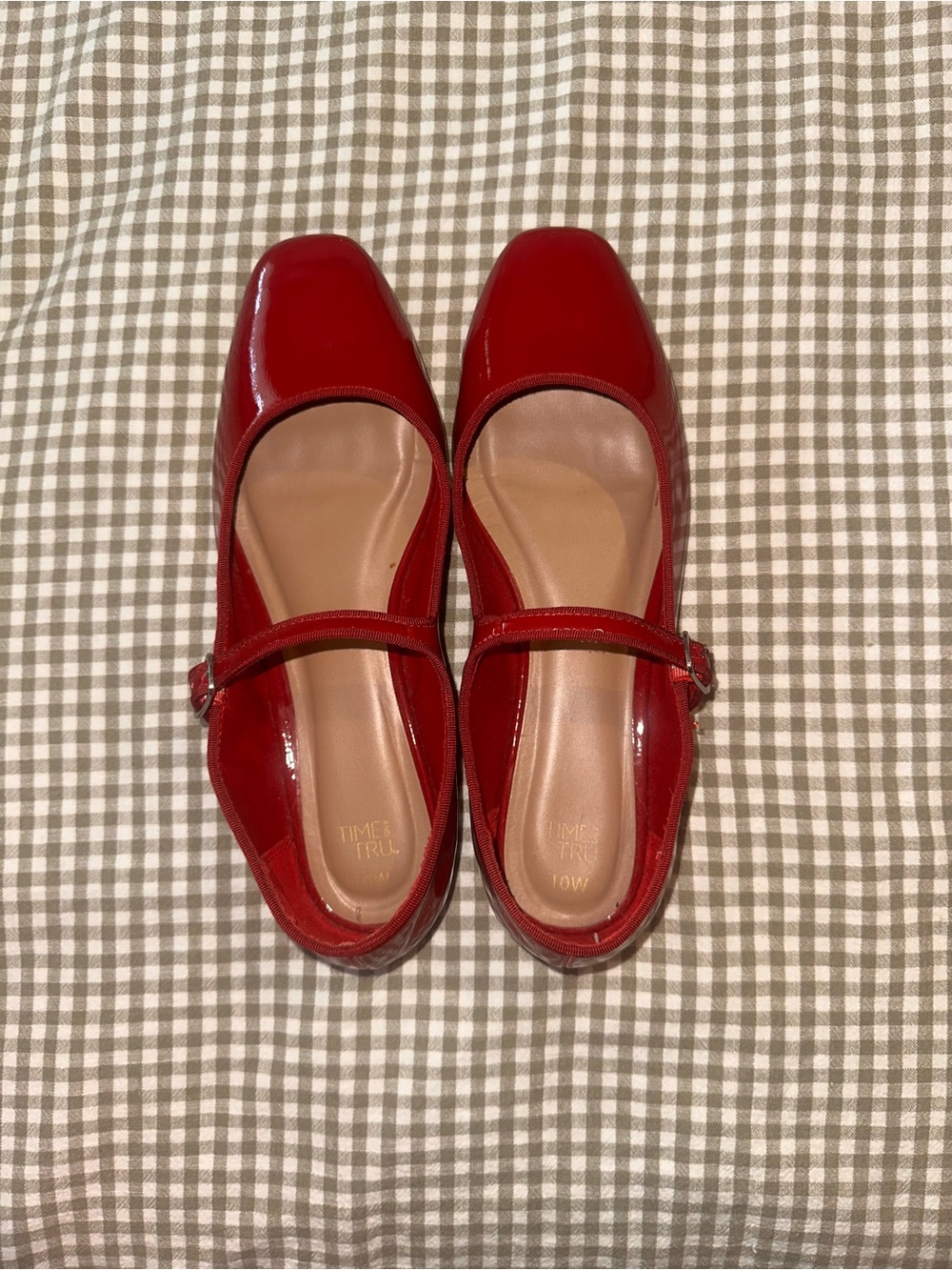 Time & Tru Red Patent Mary Jane Flats 10 Wide